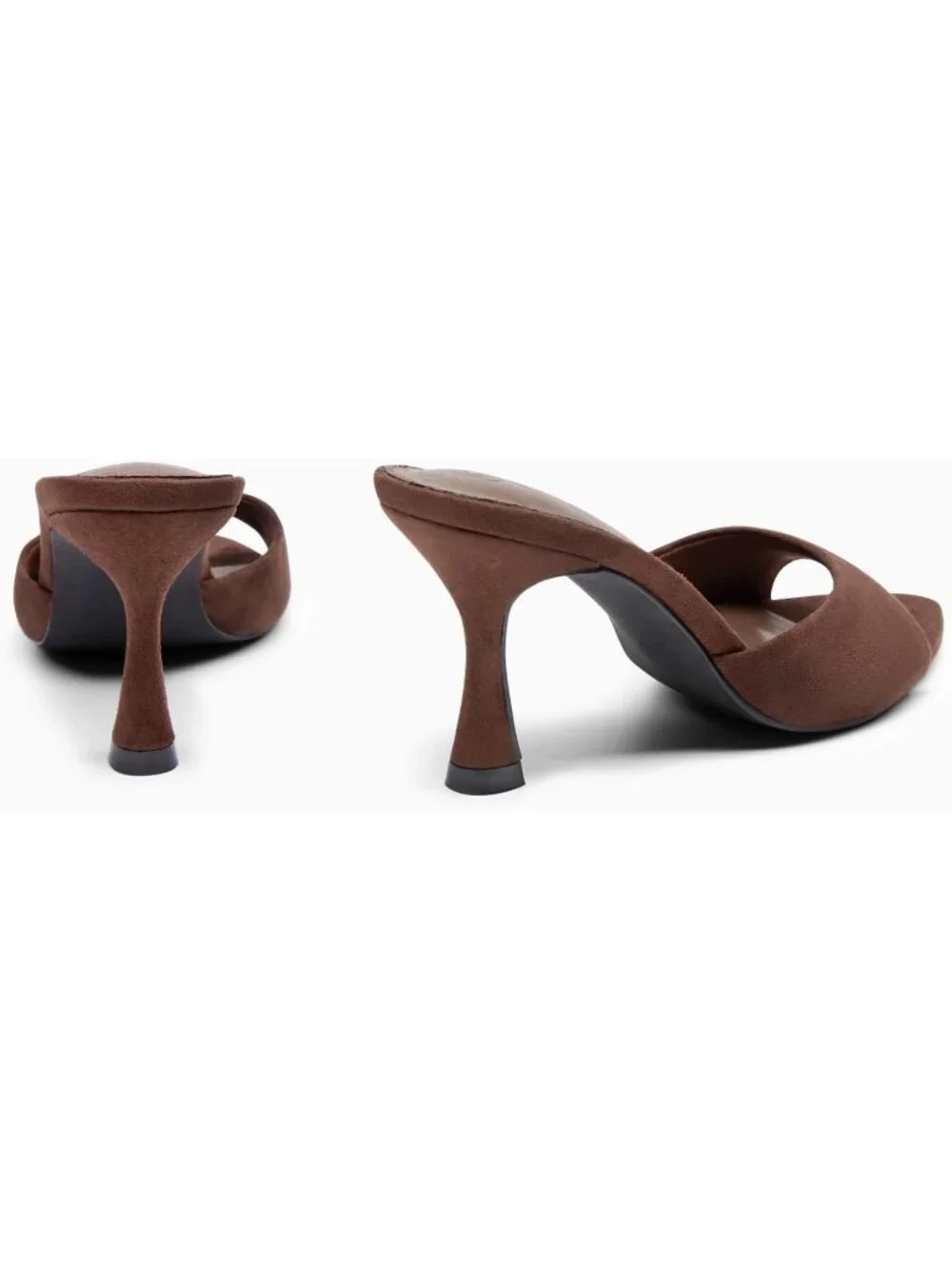 Women's Brown Faux Suede Comfortable Slip On Backless Pointed Peep Toe Sandals